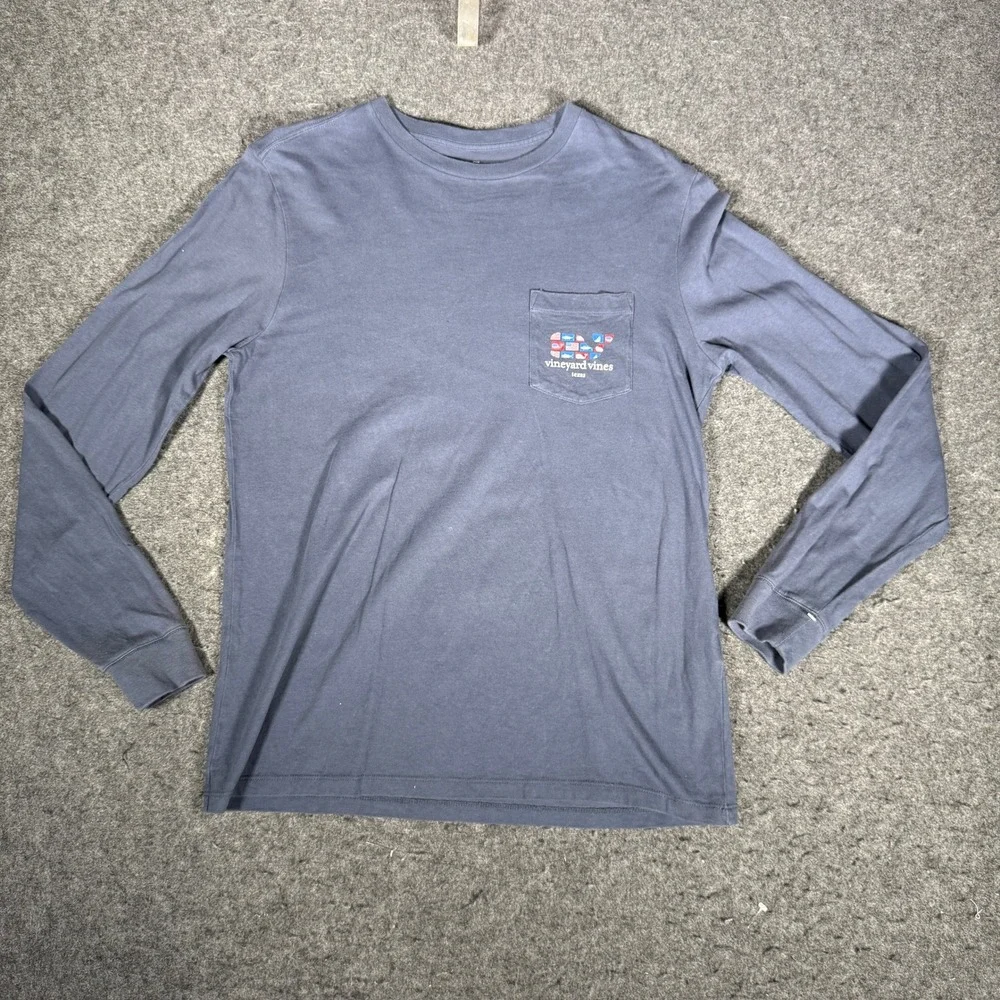 Vineyard Vines Mens Texas Whale‎ Flag Graphic Long Sleeve Pocket T-Shirt Blue S